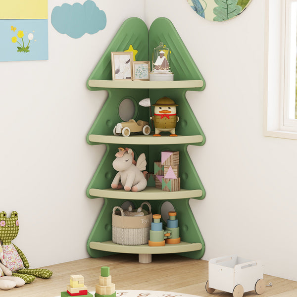 4-Tier Kids Corner Bookshelf Baby Display Shelf for Kids Room-Green
