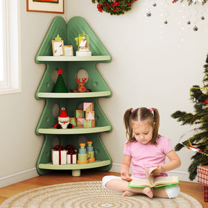 4-Tier Kids Corner Bookshelf Baby Display Shelf for Kids Room-Green