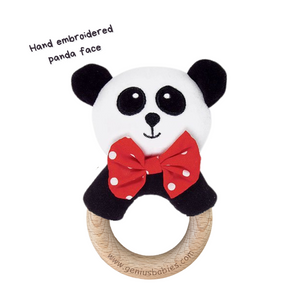 Baby Rattle in High-Contrast Black, White, Red (Beechwood)