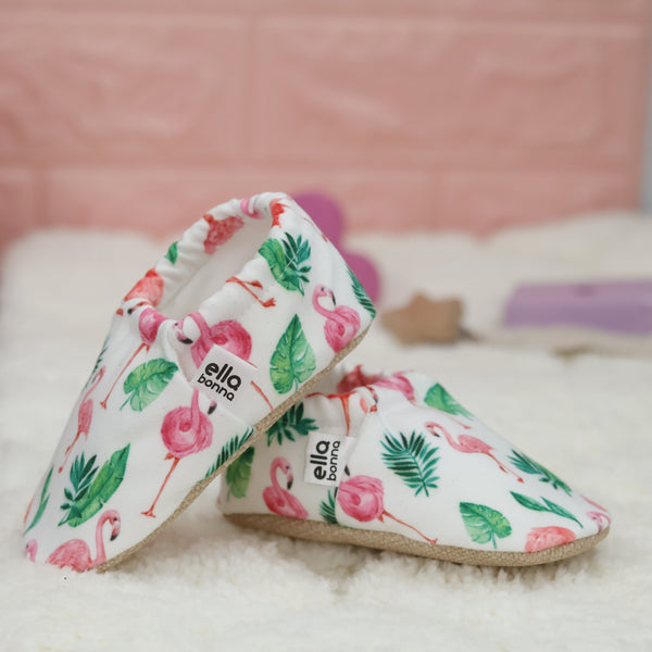 Ella Bonna Non-Slip Sole Flamingo Patterned Baby Booties, Home Boot Slippers Nursery Shoes