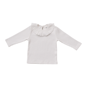 White Ribbed Ruffle Long Sleeve Top