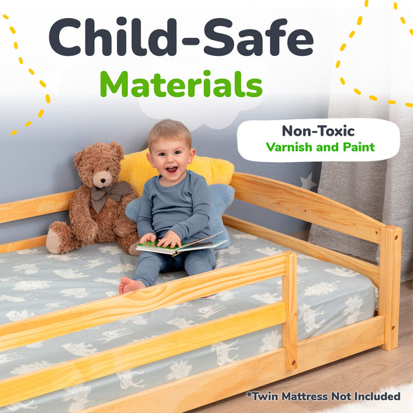 Twin Montessori-Inspired Floor Bed with Guardrails