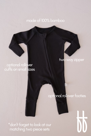 Bamboo Zip Pajamas | Ribbed Black