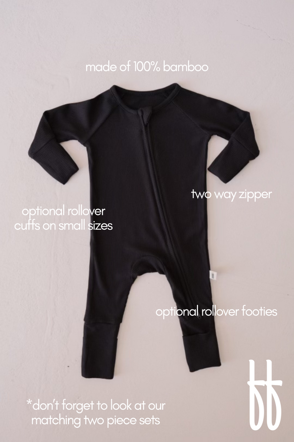 Bamboo Zip Pajamas | Ribbed Black
