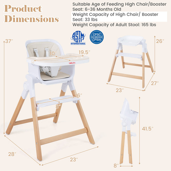 4-in-1 Convertible Baby High Chair with Detachable and Adjustable Tray