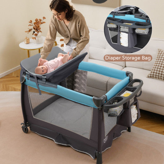 4-in-1 Convertible Portable Baby Play yard with Toys and Music Player