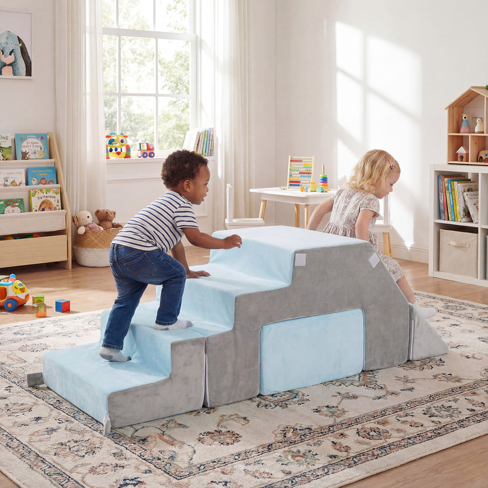 4-in-1 Foam Climbing Blocks Toddler Indoor Climb with Slide for Toddlers & Kids