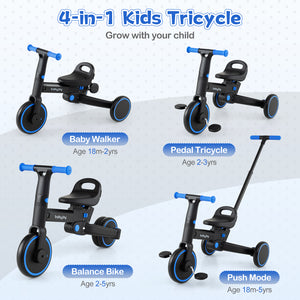4-in-1 Foldable Toddler Tricycle with Push Handle with Adjustable Seat