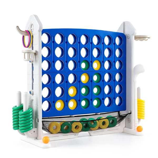 4-in-1 Height Adjustable Row Connect Game with Mesh Net and Carrying Bag