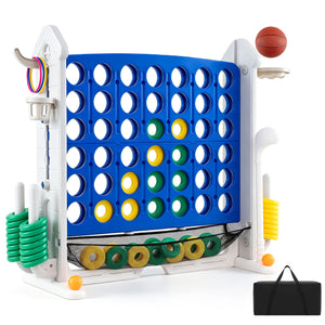 4-in-1 Height Adjustable Row Connect Game with Mesh Net and Carrying Bag
