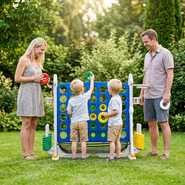 4-in-1 Height Adjustable Row Connect Game with Mesh Net and Carrying Bag