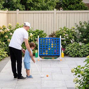 4-in-1 Height Adjustable Row Connect Game with Mesh Net and Carrying Bag