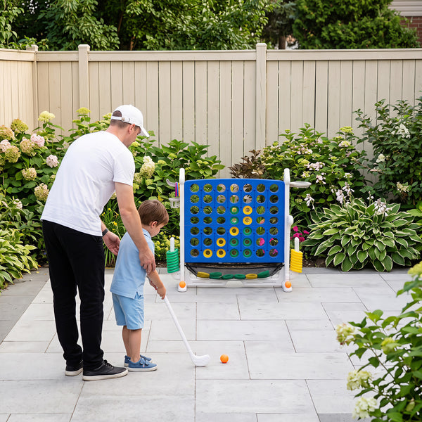 4-in-1 Height Adjustable Row Connect Game with Mesh Net and Carrying Bag