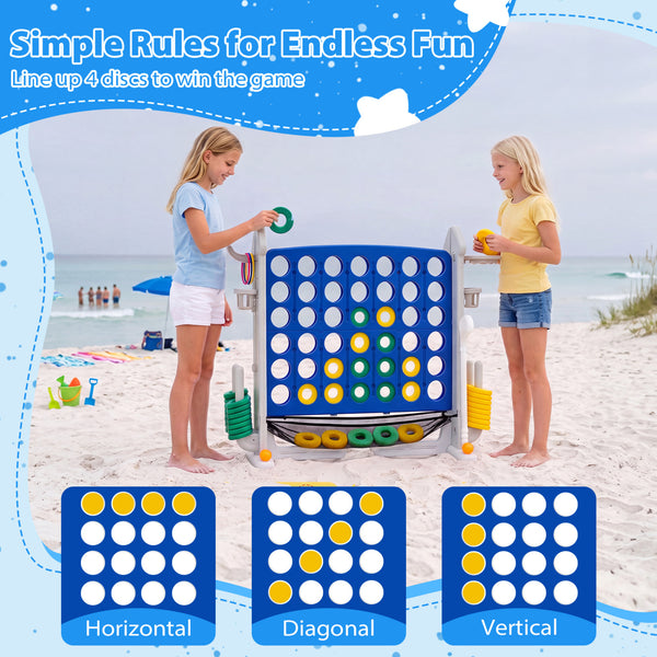 4-in-1 Height Adjustable Row Connect Game with Mesh Net and Carrying Bag