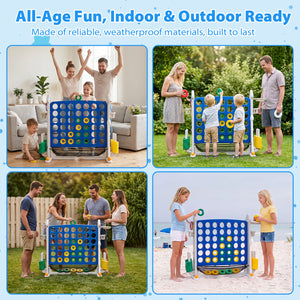 4-in-1 Height Adjustable Row Connect Game with Mesh Net and Carrying Bag