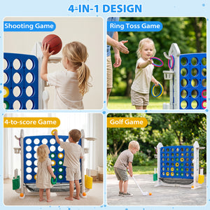 4-in-1 Height Adjustable Row Connect Game with Mesh Net and Carrying Bag