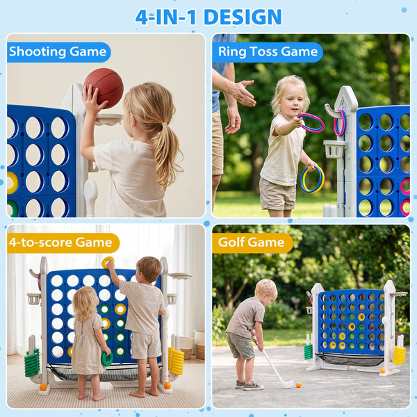 4-in-1 Height Adjustable Row Connect Game with Mesh Net and Carrying Bag