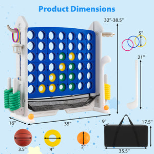 4-in-1 Height Adjustable Row Connect Game with Mesh Net and Carrying Bag