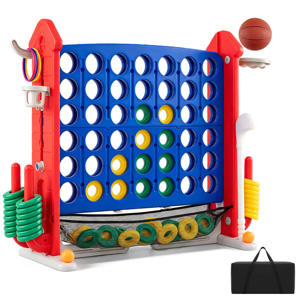 4-in-1 Height Adjustable Row Connect Game with Mesh Net and Carrying Bag
