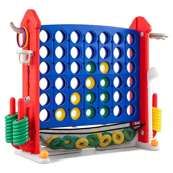 4-in-1 Height Adjustable Row Connect Game with Mesh Net and Carrying Bag