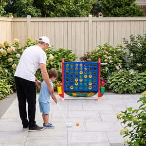 4-in-1 Height Adjustable Row Connect Game with Mesh Net and Carrying Bag