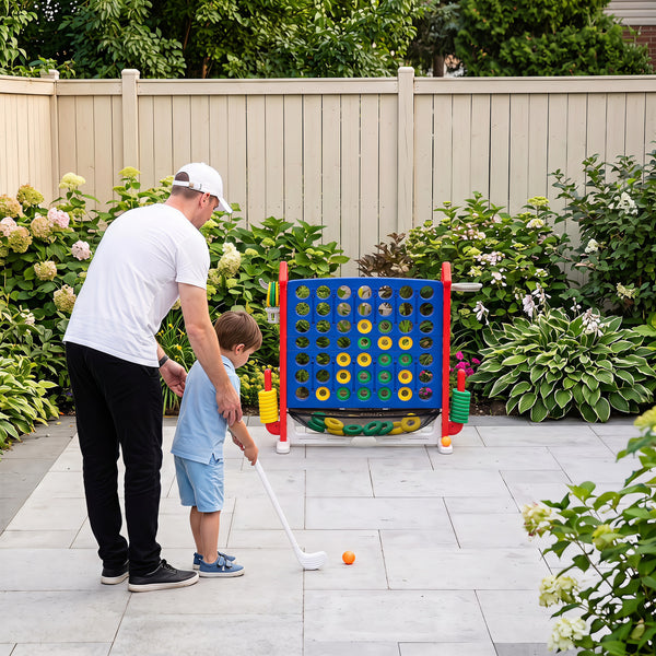 4-in-1 Height Adjustable Row Connect Game with Mesh Net and Carrying Bag