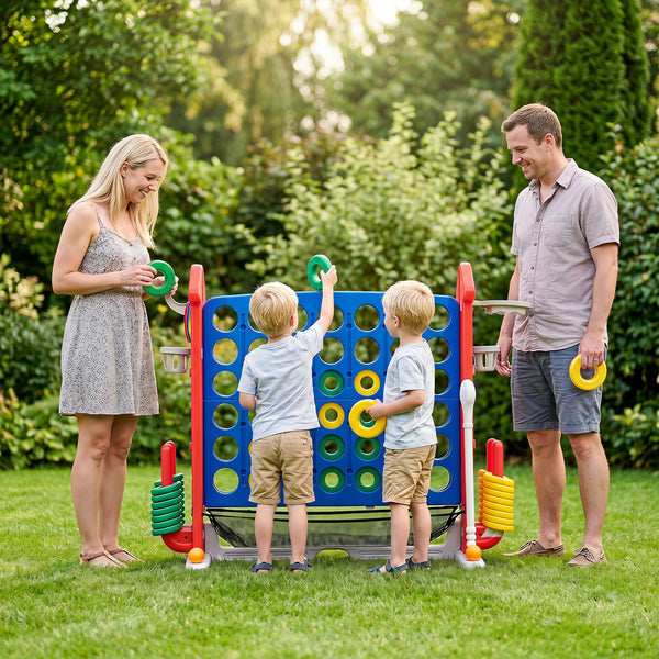 4-in-1 Height Adjustable Row Connect Game with Mesh Net and Carrying Bag