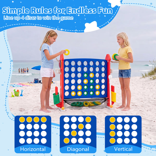 4-in-1 Height Adjustable Row Connect Game with Mesh Net and Carrying Bag