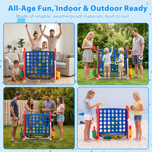 4-in-1 Height Adjustable Row Connect Game with Mesh Net and Carrying Bag