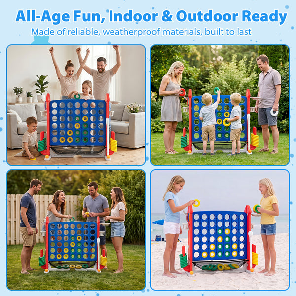 4-in-1 Height Adjustable Row Connect Game with Mesh Net and Carrying Bag