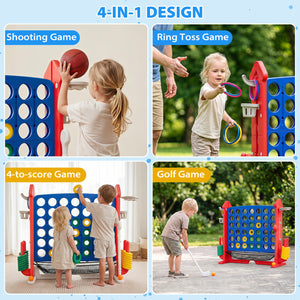 4-in-1 Height Adjustable Row Connect Game with Mesh Net and Carrying Bag