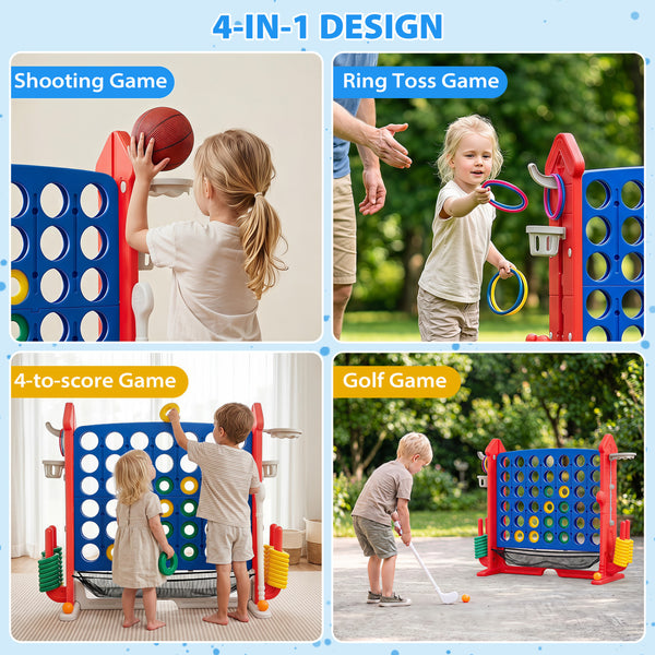 4-in-1 Height Adjustable Row Connect Game with Mesh Net and Carrying Bag