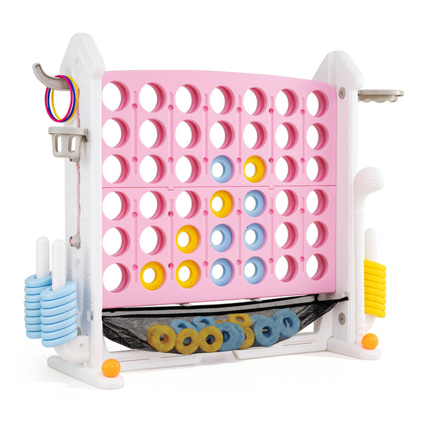 4-in-1 Height Adjustable Row Connect Game with Mesh Net and Carrying Bag