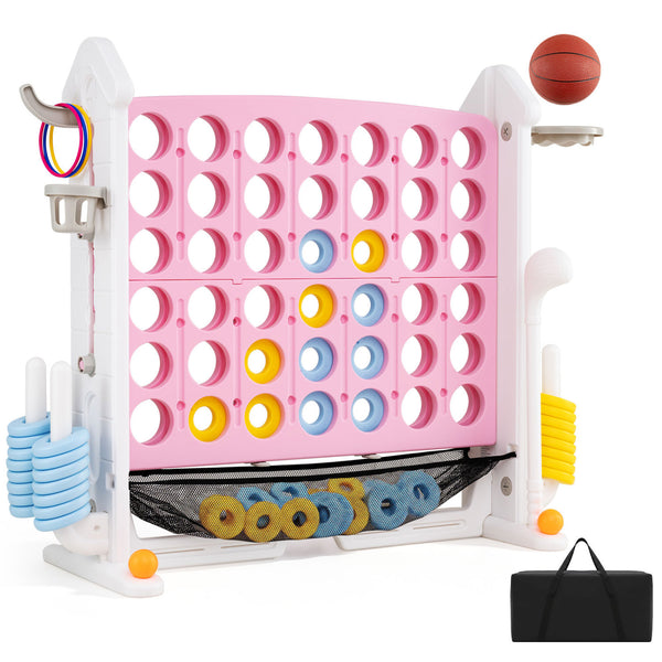 4-in-1 Height Adjustable Row Connect Game with Mesh Net and Carrying Bag