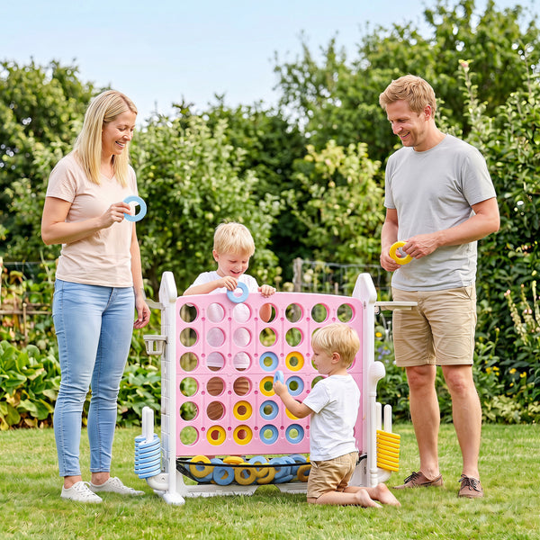 4-in-1 Height Adjustable Row Connect Game with Mesh Net and Carrying Bag