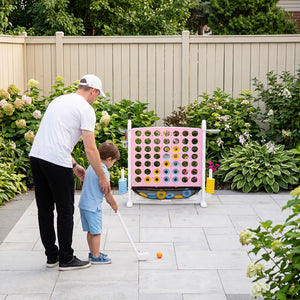 4-in-1 Height Adjustable Row Connect Game with Mesh Net and Carrying Bag