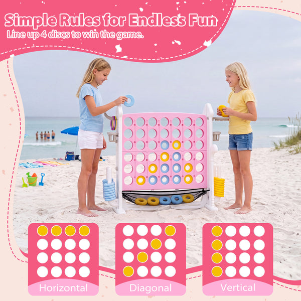 4-in-1 Height Adjustable Row Connect Game with Mesh Net and Carrying Bag