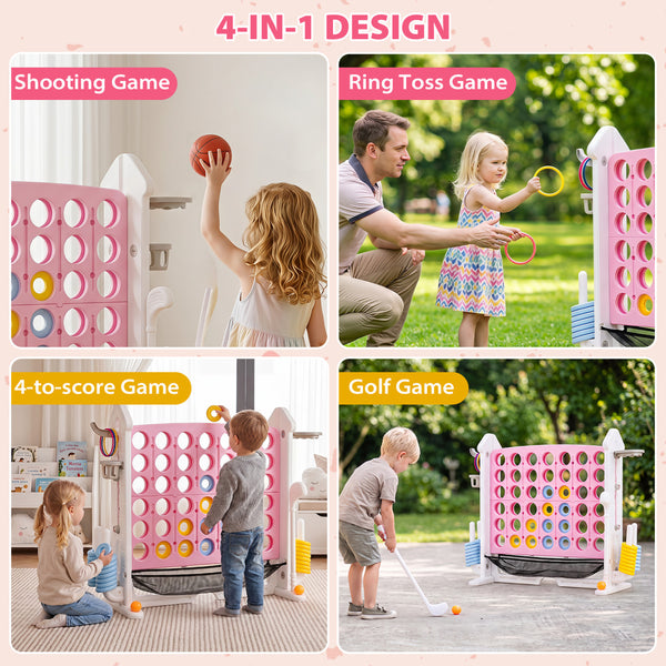 4-in-1 Height Adjustable Row Connect Game with Mesh Net and Carrying Bag