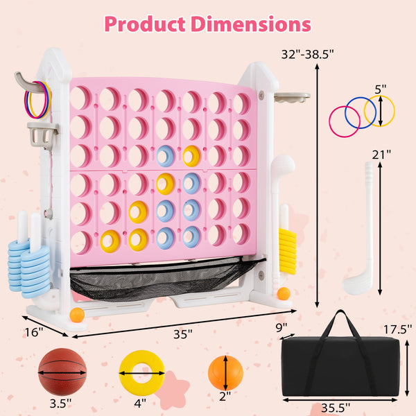 4-in-1 Height Adjustable Row Connect Game with Mesh Net and Carrying Bag