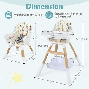 4 in 1 High Chair for Babies Convertible Toddler Highchair-Multicolor