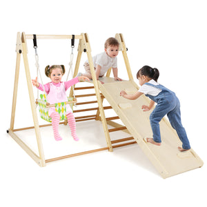 4-in-1 Indoor Jungle Gym with Baby Swing and Climbing Ramp for Infants