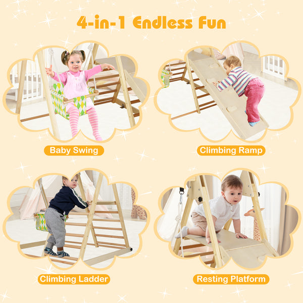 4-in-1 Indoor Jungle Gym with Baby Swing and Climbing Ramp for Infants