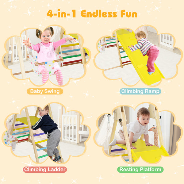 4-in-1 Indoor Jungle Gym with Baby Swing and Climbing Ramp for Infants
