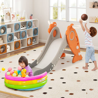 4 in 1 Indoor Slide for Kids Age 3+ Years with Basketball Hoop and Rings