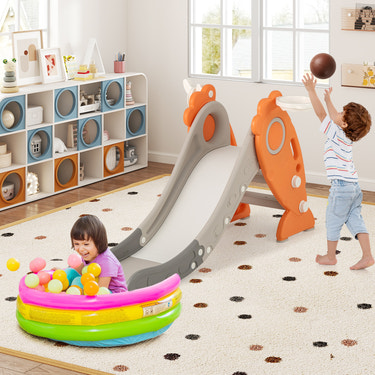 4 in 1 Indoor Slide for Kids Age 3+ Years with Basketball Hoop and Rings