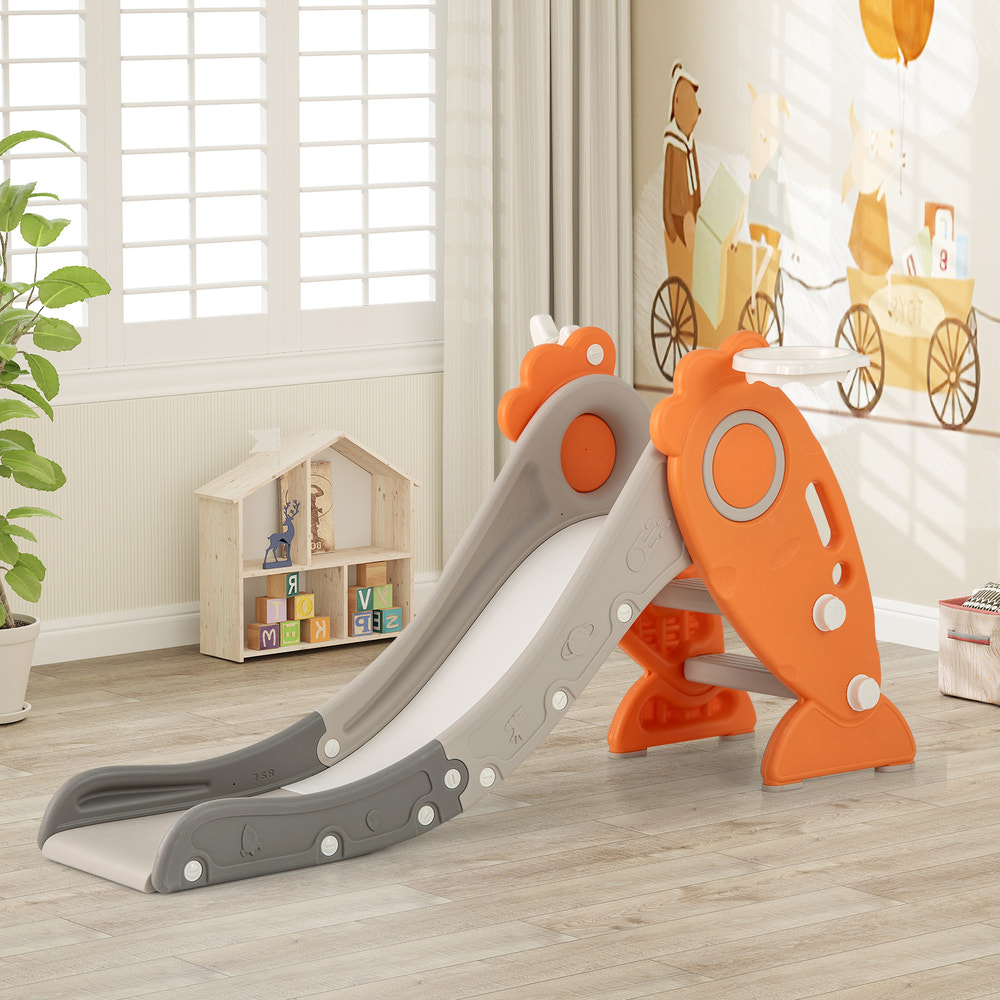 4 in 1 Indoor Slide for Kids Age 3+ Years with Basketball Hoop and Rings