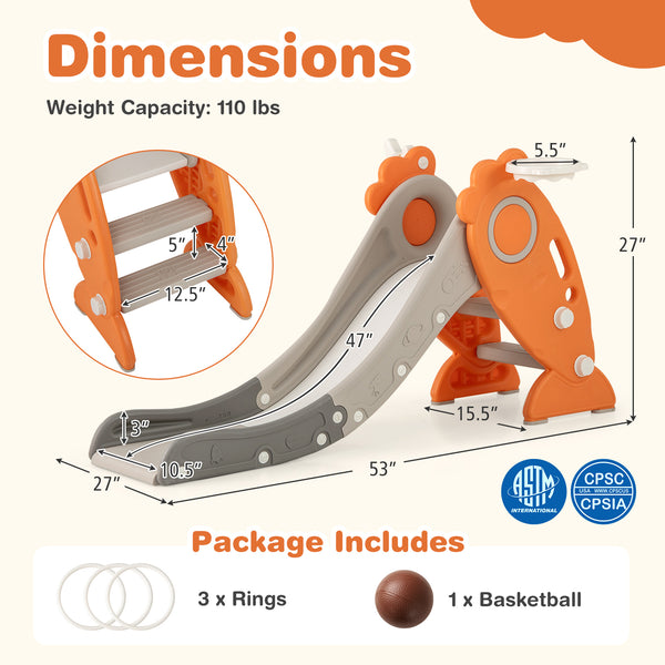 4 in 1 Indoor Slide for Kids Age 3+ Years with Basketball Hoop and Rings