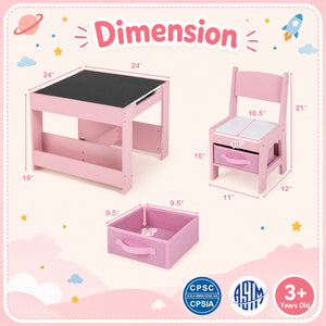 Kids table and chairs set with building blocks and bookshelves, perfect for playtime and learning. Angle 11 view.