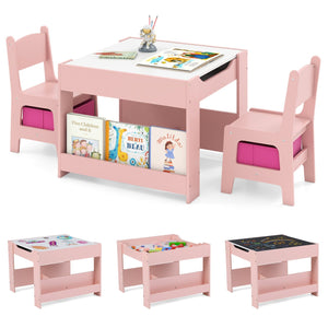 Kids Activity Table and 2 Chairs Set with Reversible Tabletop