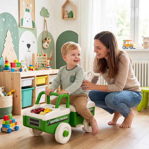 4 in 1 Ride on Push Car with Music and Under-Seat Storage for Boys Girls